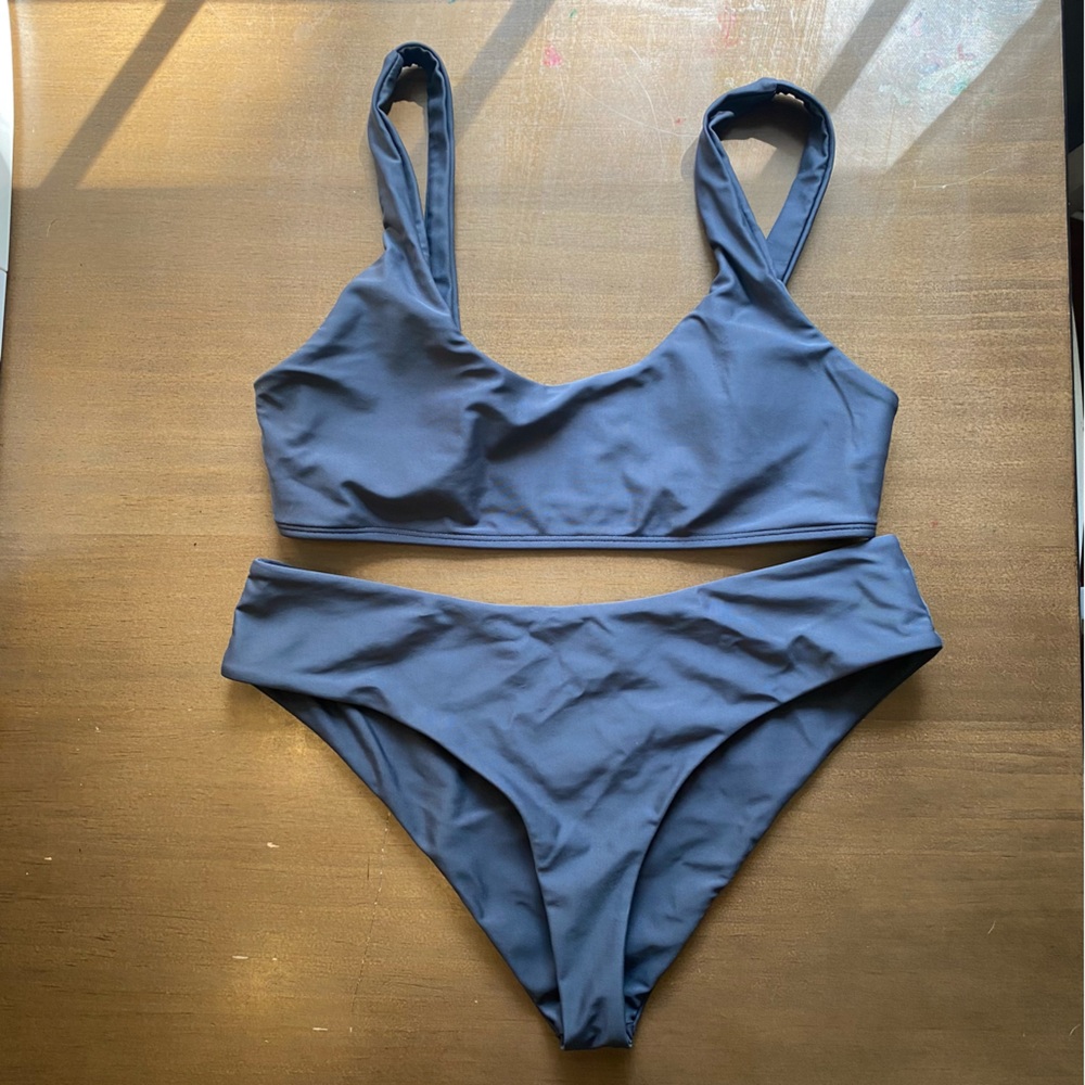 Shein Solid Gray 2 Piece Bikini Size Small Cheeky Vacation Neutral Summer